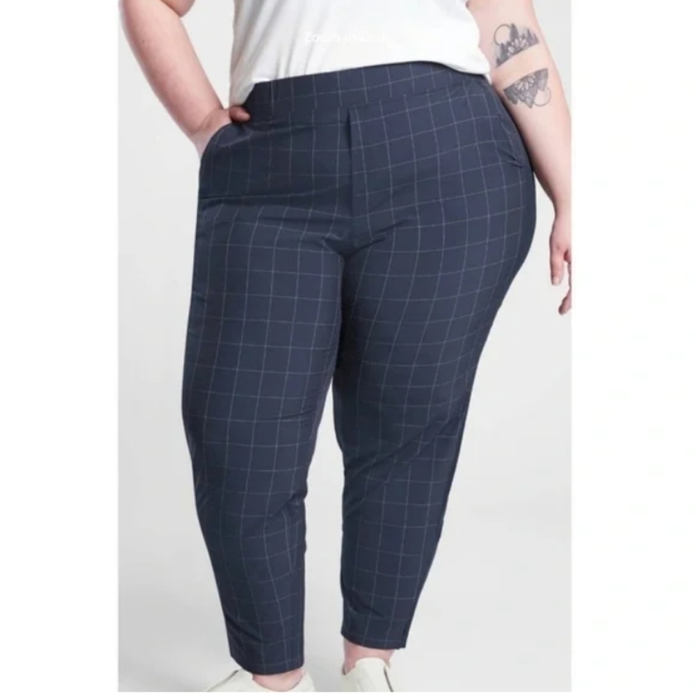 Athleta Brooklyn Navy windowpane textured ankle pant Size 22 EUC - Picture 1 of 7